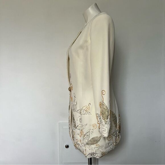 Vintage Nite Line Silver and Gold Beaded white Long Blazer 80s 90s - Picture 4 of 10